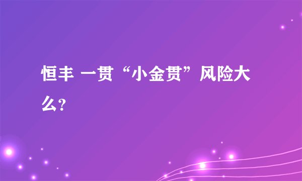 恒丰 一贯“小金贯”风险大么？